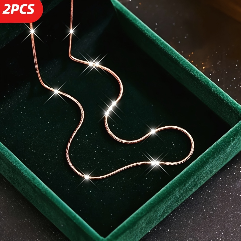 2pcs Rose Golden Snake Bone Clavicle Chain Necklace Set